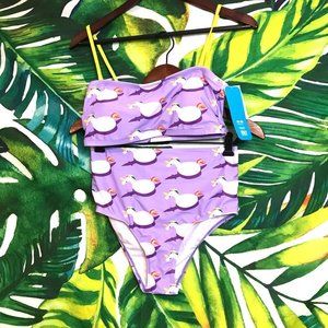 Nwt $50 Undercurrent Juniors Medium Purple Unicorn Tropical Vacation Swim Bikini